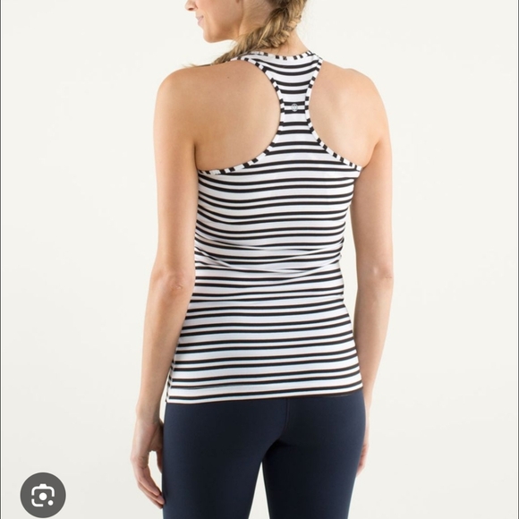 Lululemon Black/White Striped Cool Racerback Tank - Picture 1 of 6